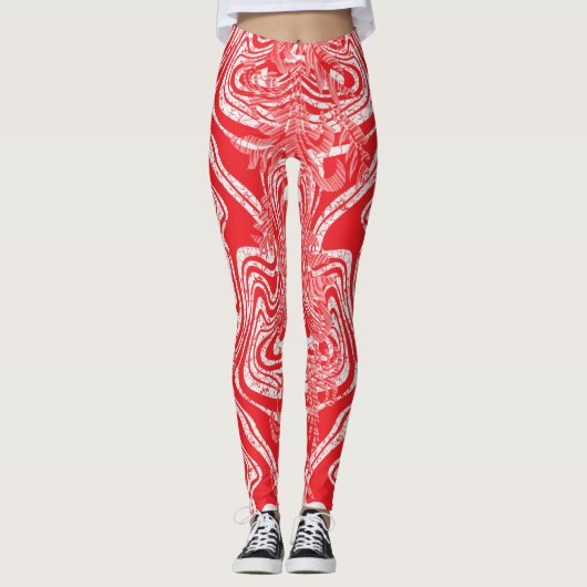 Een rood-wit afbeelding van een patroon op een wit leggings (Voorkant)