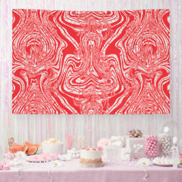 Een rood-wit afbeelding van een patroon op een wit spandoek