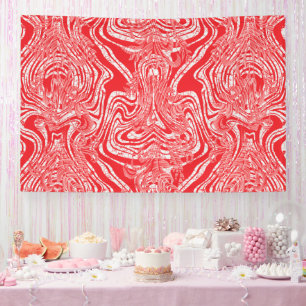 Een rood-wit afbeelding van een patroon op een wit spandoek