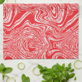 Een rood-wit afbeelding van een patroon op een wit theedoek (Gevouwen)