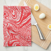 Een rood-wit afbeelding van een patroon op een wit theedoek (Quarter Fold)