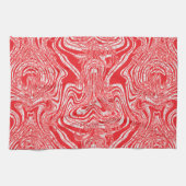 Een rood-wit afbeelding van een patroon op een wit theedoek (Horizontaal)