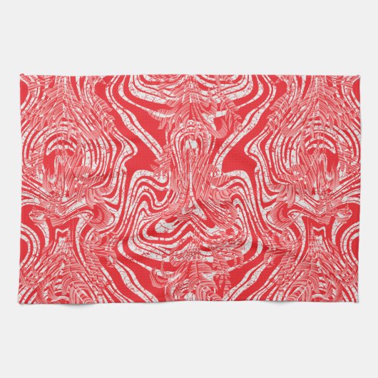 Een rood-wit afbeelding van een patroon op een wit theedoek (Horizontaal)