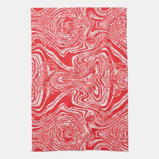 Een rood-wit afbeelding van een patroon op een wit theedoek (Verticaal)