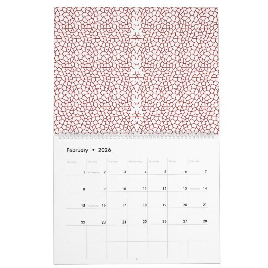 Een rood-wit behang met een patroon erop kalender (Feb 2026)