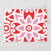 Een rood-wit patroon met een bloem erop briefkaart (Achterkant)