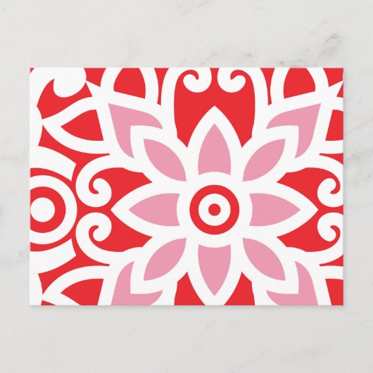 Een rood-wit patroon met een bloem erop briefkaart (Voorkant)