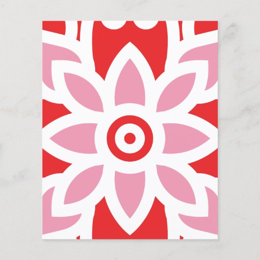 Een rood-wit patroon met een bloem erop flyer (Achterkant)