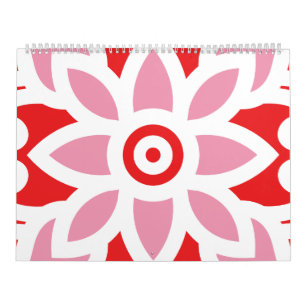 Een rood-wit patroon met een bloem erop kalender
