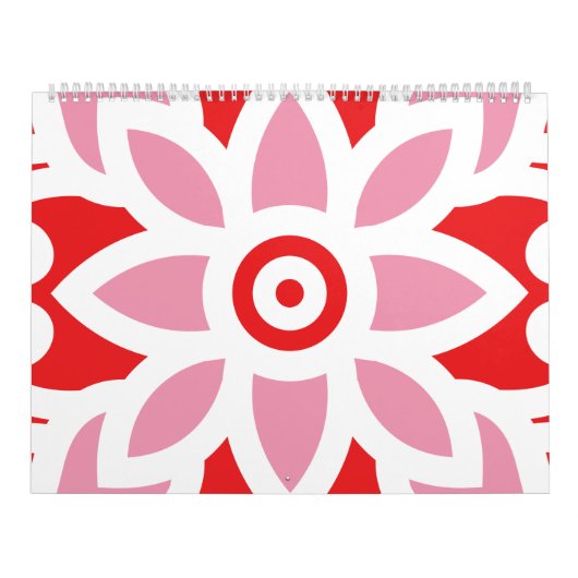 Een rood-wit patroon met een bloem erop kalender (Hoes)