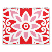 Een rood-wit patroon met een bloem erop kalender (Hoes)