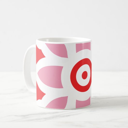 Een rood-wit patroon met een bloem erop koffiemok (Voorkant links)