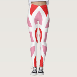 Een rood-wit patroon met een bloem erop leggings