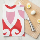 Een rood-wit patroon met een bloem erop theedoek (Quarter Fold)