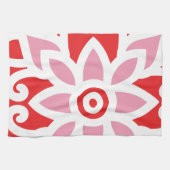 Een rood-wit patroon met een bloem erop theedoek (Horizontaal)