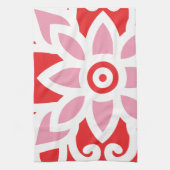 Een rood-wit patroon met een bloem erop theedoek (Verticaal)