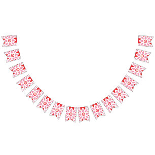 Een rood-wit patroon met een bloem erop vlaggetjes