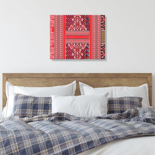 Een rood-zwart schilderij met een rood hart erop canvas afdruk (Insitu (Slaapkamer))