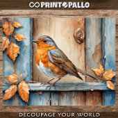 Een roodborstje op de vensterbank in de herfst van tissuepapier