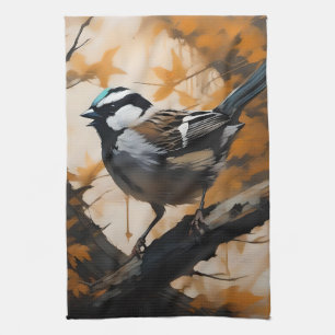 Een roodborstje serenade in het bladerdak, theedoek