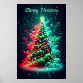 Een Rookkleurige rode en groene kerstboom 24x36 mu Poster