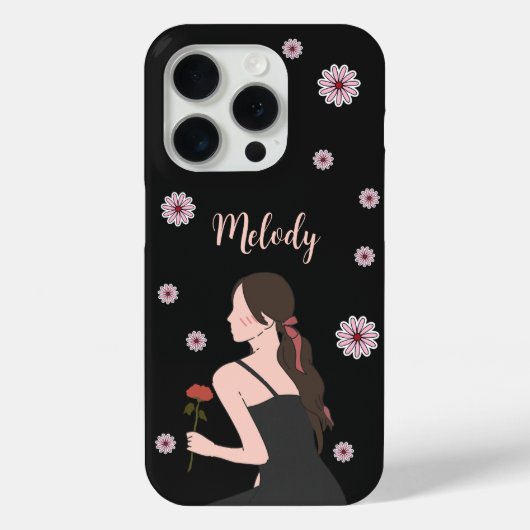 Een Roos Meisje met roze bloem Case-Mate iPhone Case (Achterkant)