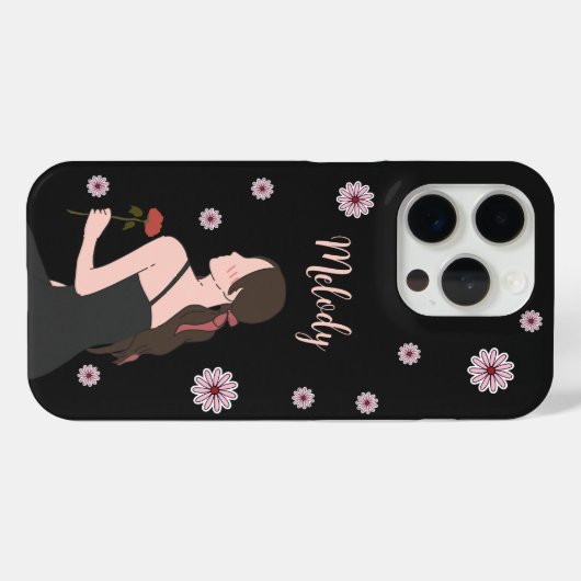 Een Roos Meisje met roze bloem Case-Mate iPhone Case (Achterkant (horizontaal))