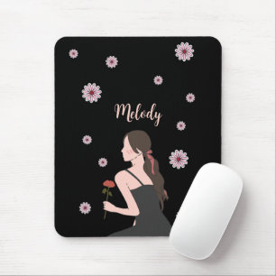 Een Roos Meisje met roze bloem Muismat