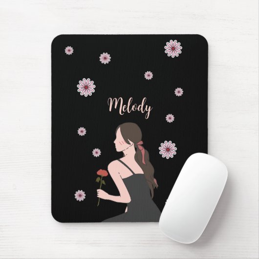 Een Roos Meisje met roze bloem Muismat (Met muis)