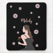 Een Roos Meisje met roze bloem Muismat (Voorkant)