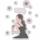 Een Roos Meisje met roze bloem Sticker (Voorkant)