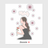 Een Roos Meisje met roze bloem Sticker (Vel)