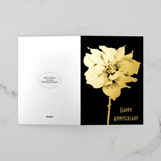 Eén Roos op zwart Folie Feestdagenkaart (Buiten Laag)