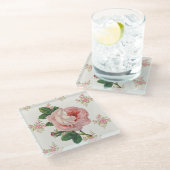 Een Roos voor een Roos Roze  bloemmotief Glazen Onderzetter (Schuin)