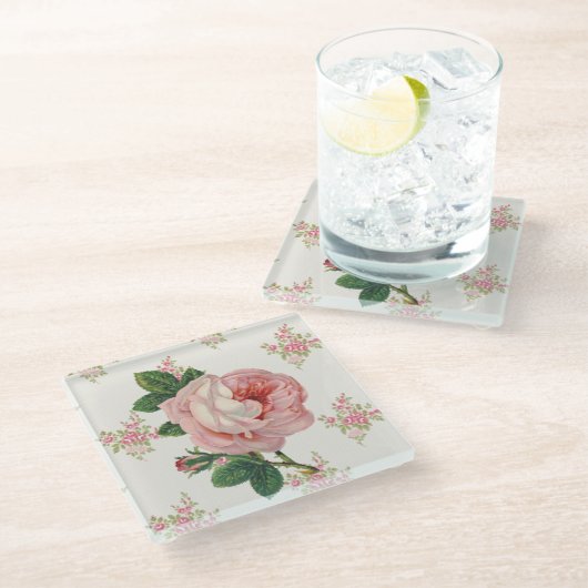 Een Roos voor een Roos Roze  bloemmotief Glazen Onderzetter (Schuin)