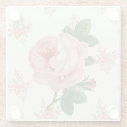 Een Roos voor een Roos Roze  bloemmotief Glazen Onderzetter (Achterkant)