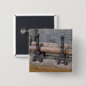 Een rooster vierkante button 5,1 cm (Voorkant /achterkant)