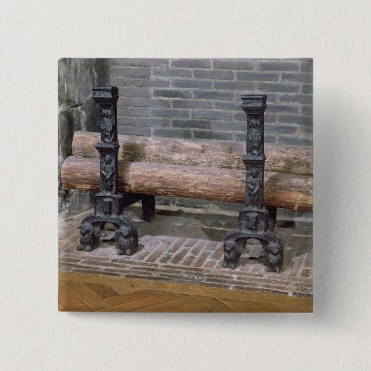 Een rooster vierkante button 5,1 cm (Voorkant)