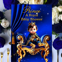 Een Royal Prince Baby shower Blauw Gouden Stoel Kaart