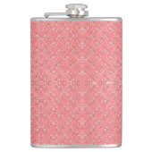 Een roze achtergrond met een patroon in het midden heupfles (Voorkant)