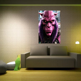 Een roze alien met paars haar | AI Art. Poster