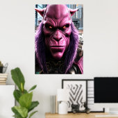 Een roze alien met paars haar | AI Art. Poster (Thuiskantoor)