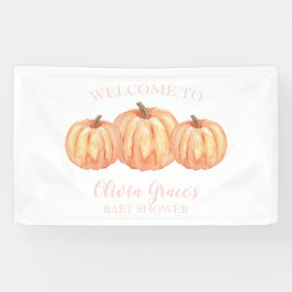 Een roze baby shower-welkomstbanner met een pompoe spandoek