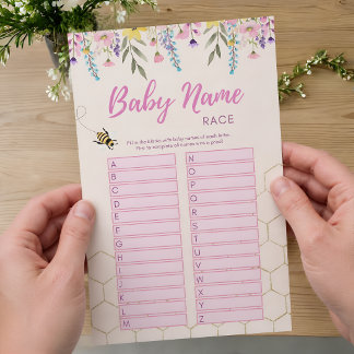 Een Roze Bij Baby Naam Race Douche Spel Flyer