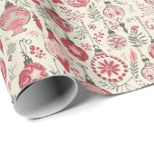 Een roze & bruin kerstversiering patroon cadeaupapier (Rol Hoek)