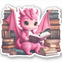 Een roze Dragon Reading Sticker