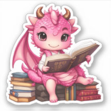 Een roze Dragon Reading Sticker