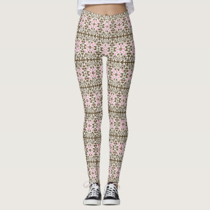 Een roze en bruin patroon op een witte achtergrond leggings