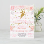 Een roze en goudfee meisje wordt uitgenodigd voor  kaart (Staand voorkant)