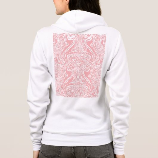 Een roze en wit abstract ontwerp op een witte acht hoodie (Achterkant)